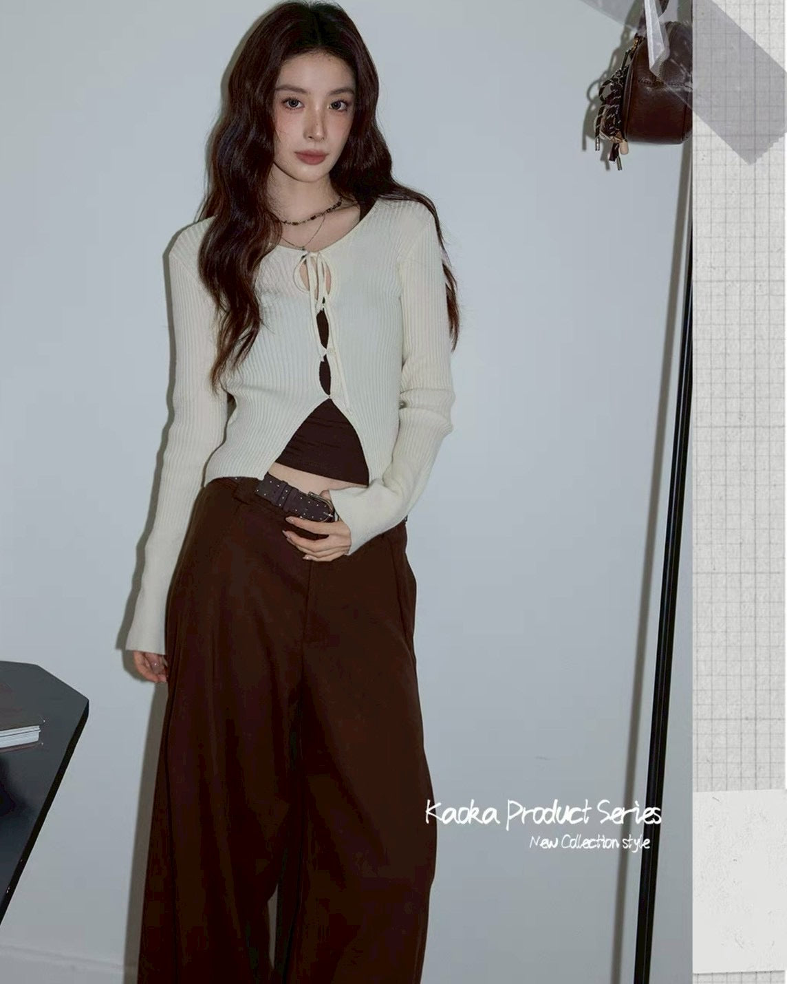 milk tea rib cardigan