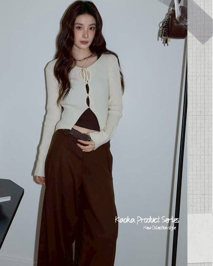 milk tea rib cardigan