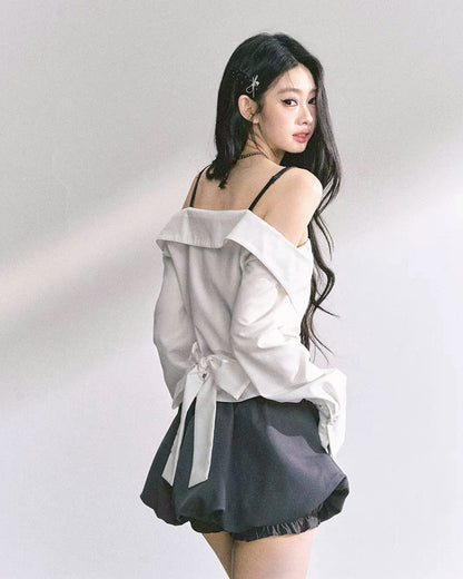 オフショルレイヤードシャツ