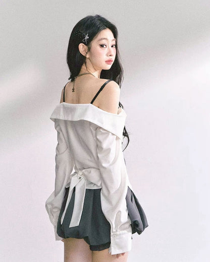オフショルレイヤードシャツ