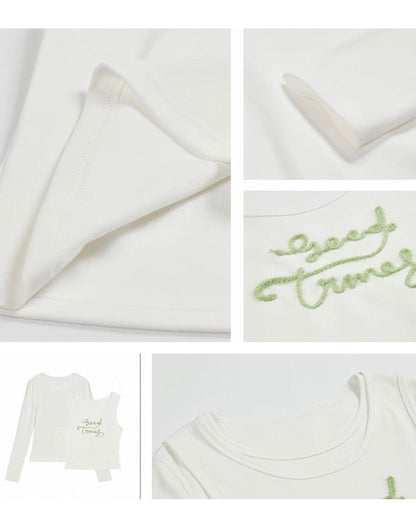 logo long sleeve layered tops