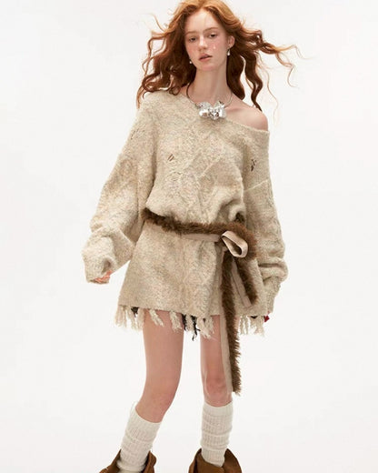 ワンショルニットワンピ