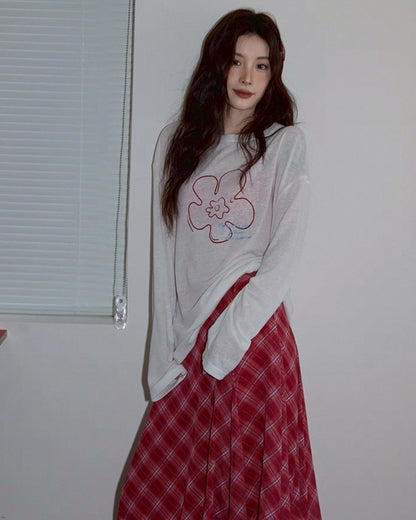 long check skirt & flower paint tops
