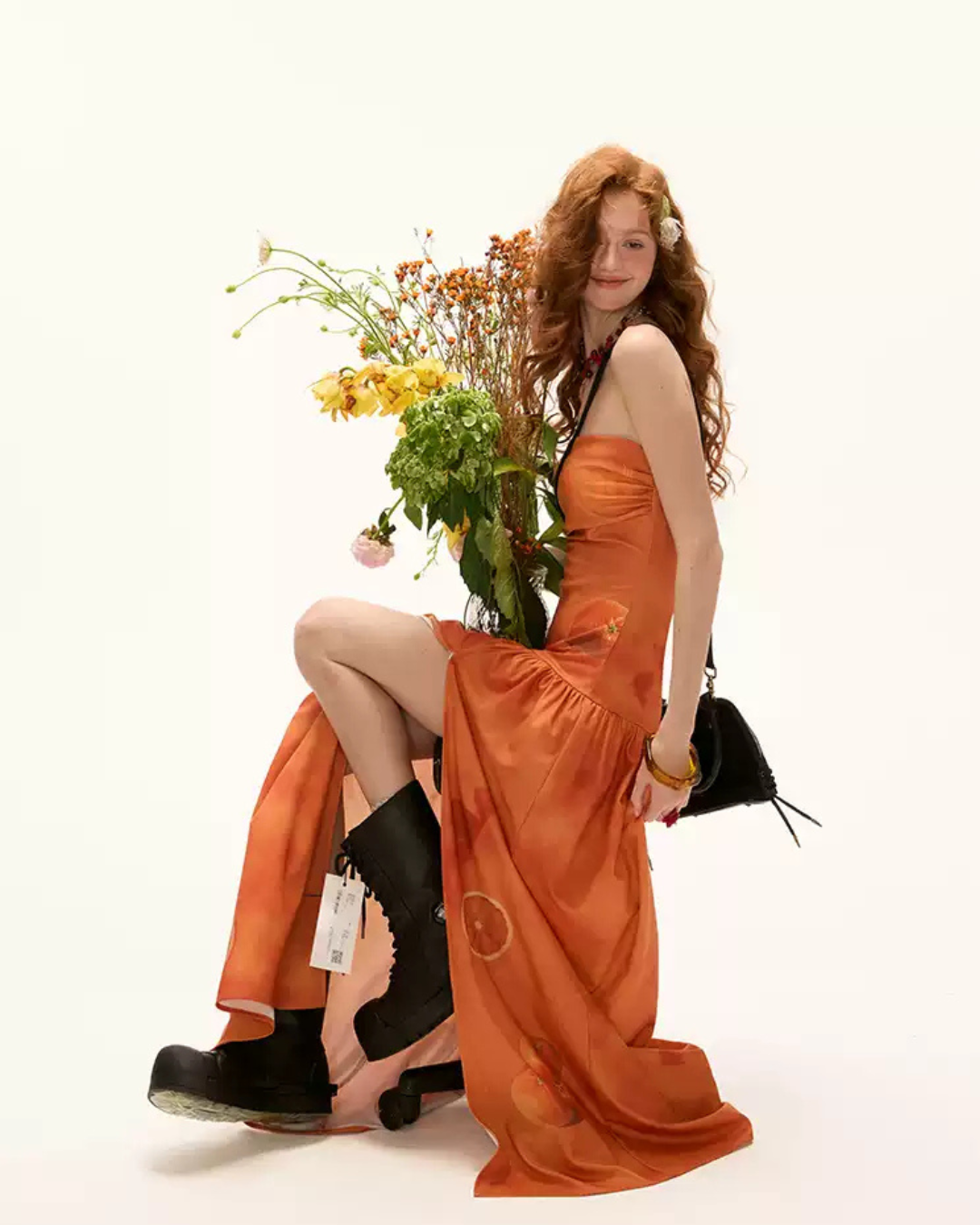 0 orange tube top dress