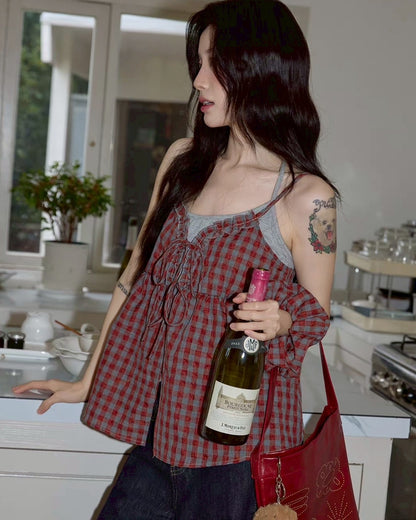 Rosie Check Ribbon Top