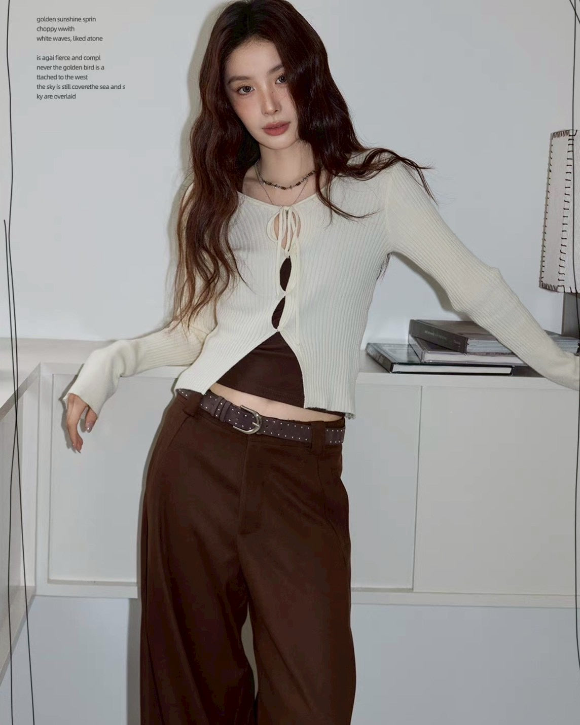 milk tea rib cardigan