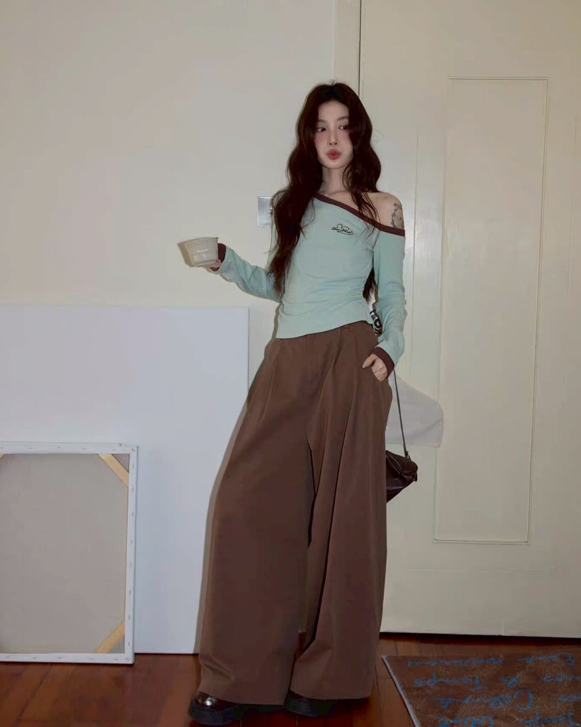 mint chocolat one shoulder tops