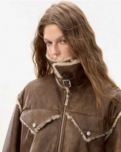 フェイクレザー&ボアジャケット