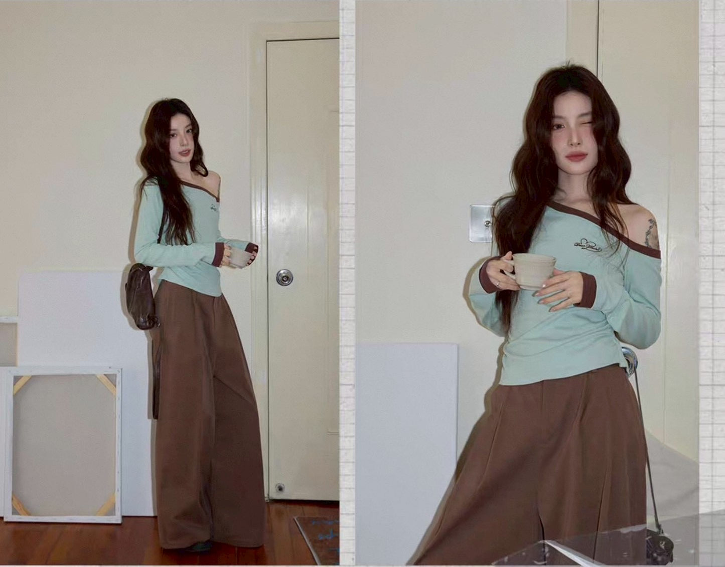 mint chocolat one shoulder tops