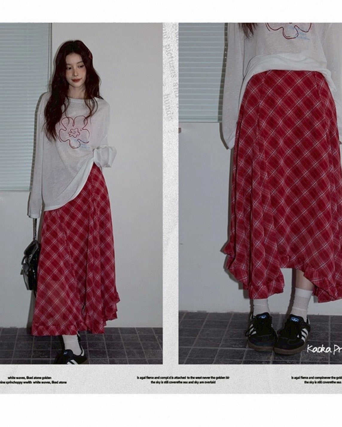 long check skirt & flower paint tops