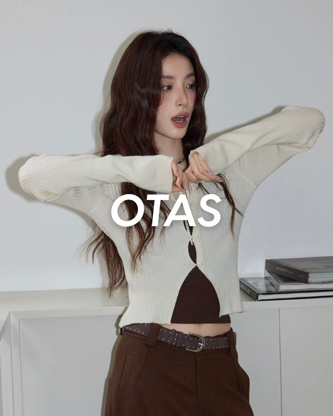 milk tea rib cardigan