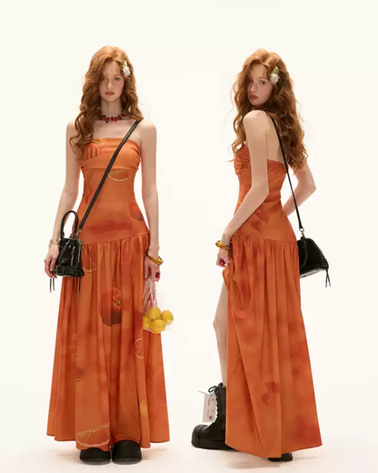 0 orange tube top dress