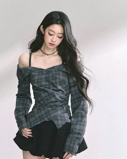 オフショルレイヤードシャツ