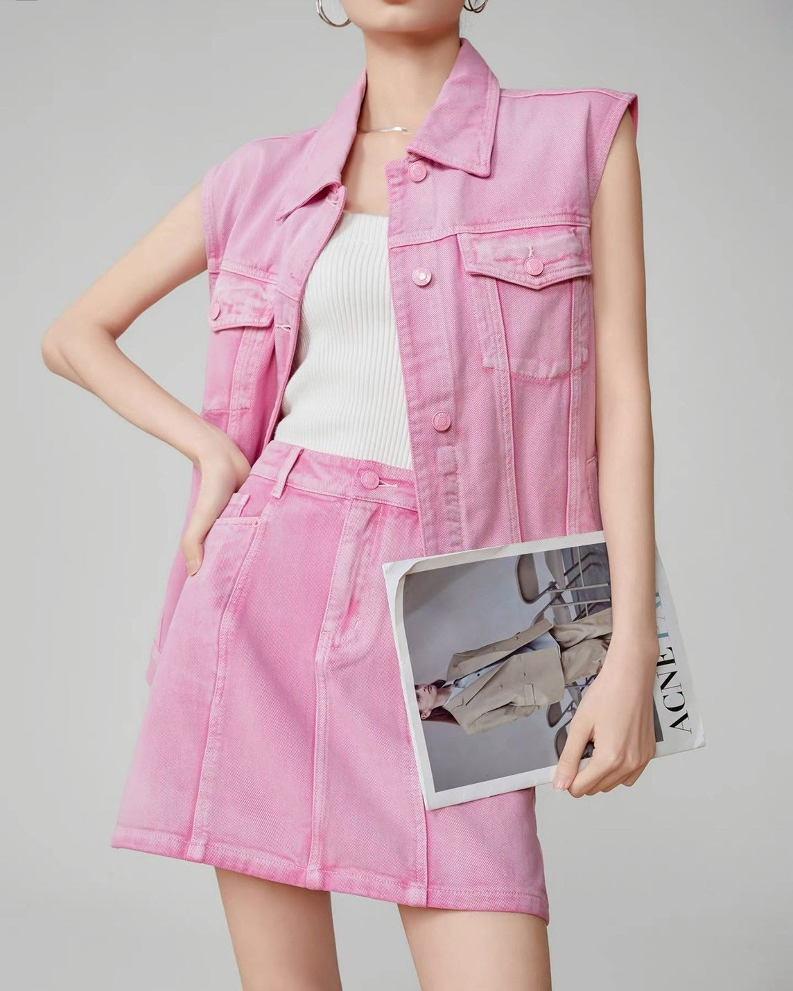 pink denim vest & skirt