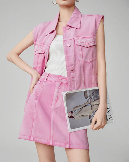 pink denim vest & skirt