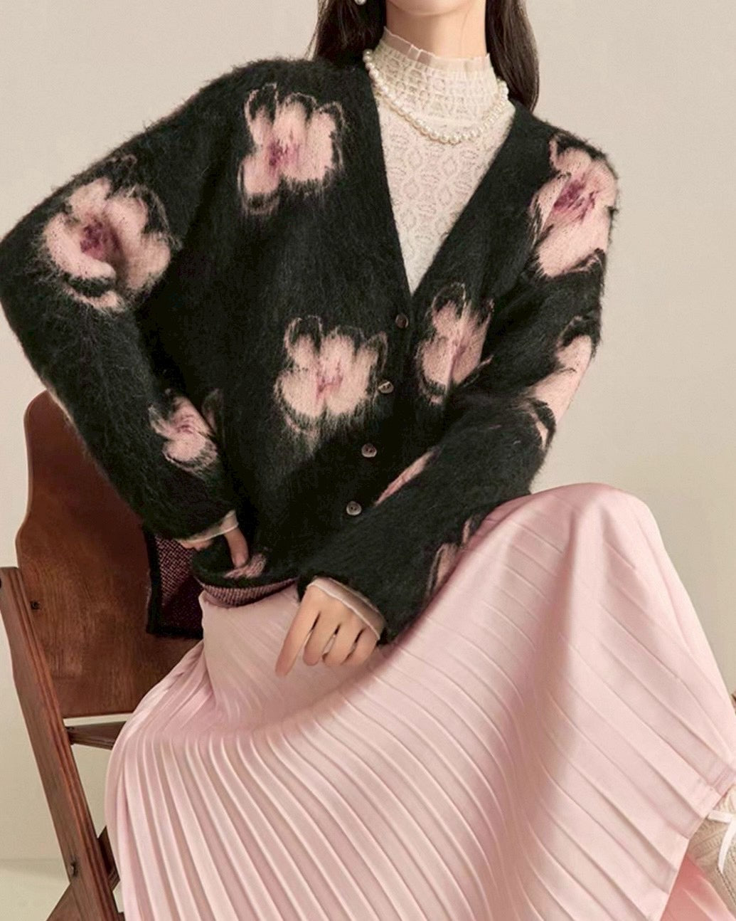 花柄Vネックカーディガン