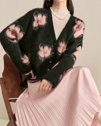 花柄Vネックカーディガン