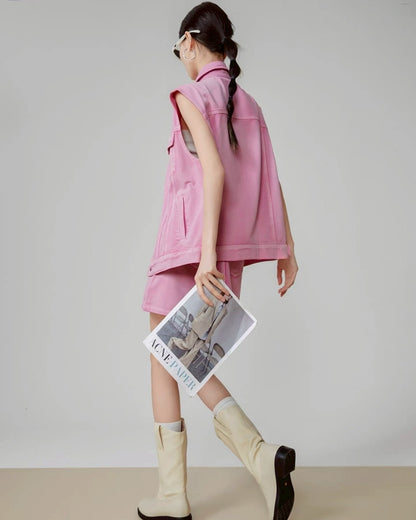 pink denim vest & skirt