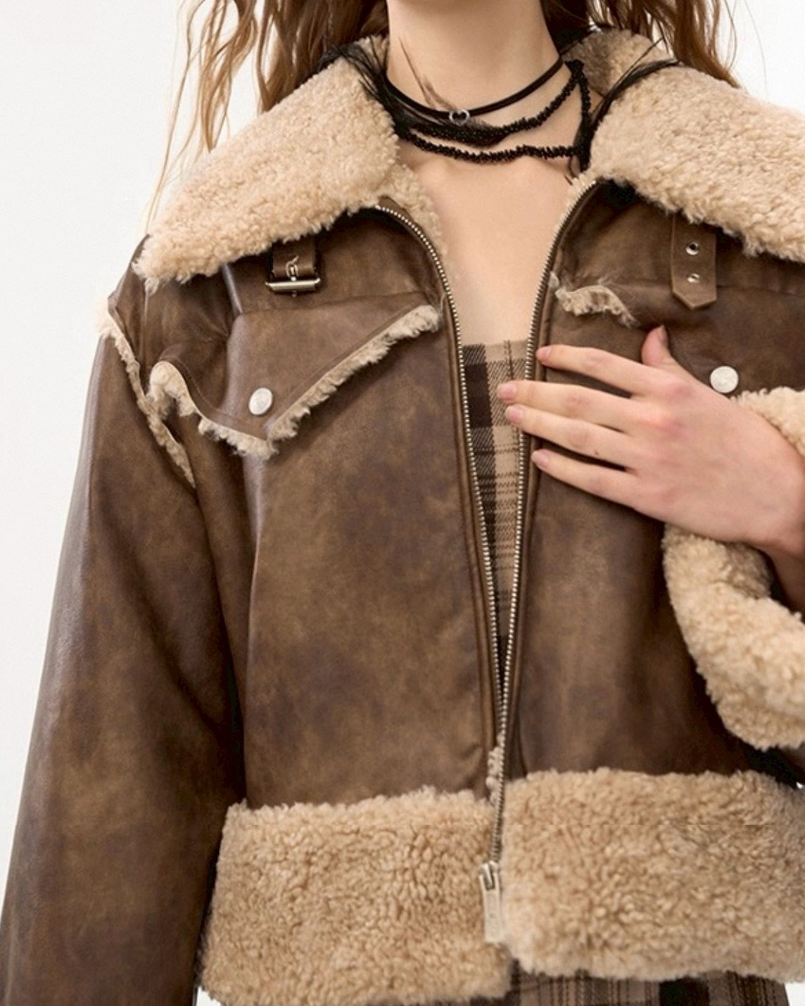 フェイクレザー&ボアジャケット