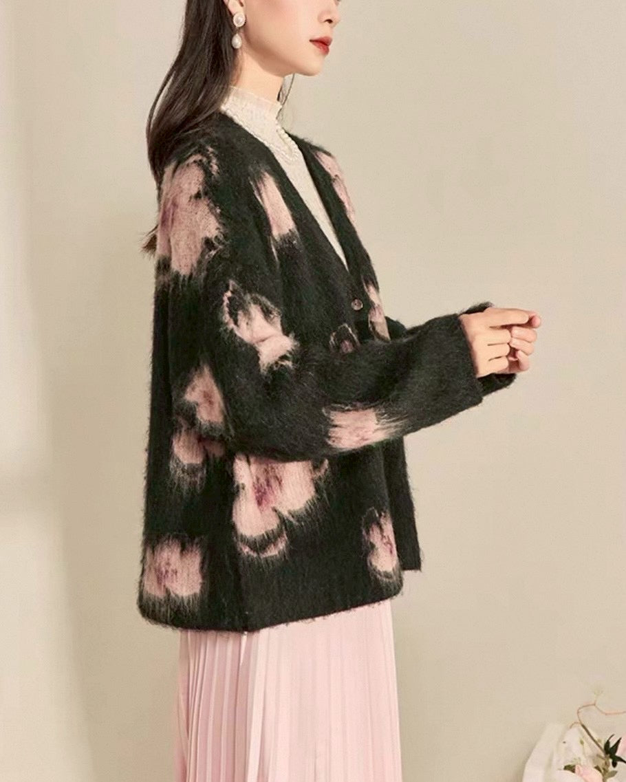 花柄Vネックカーディガン