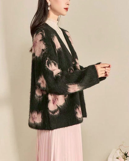 花柄Vネックカーディガン
