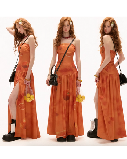 0 orange tube top dress