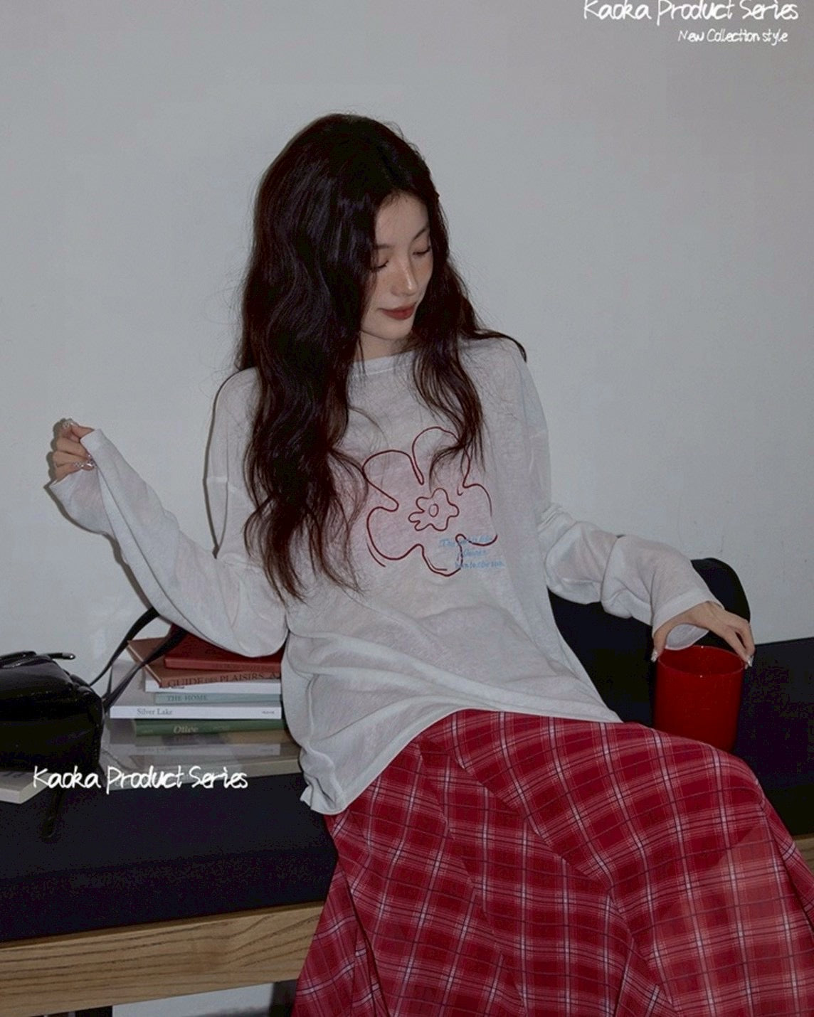 long check skirt & flower paint tops