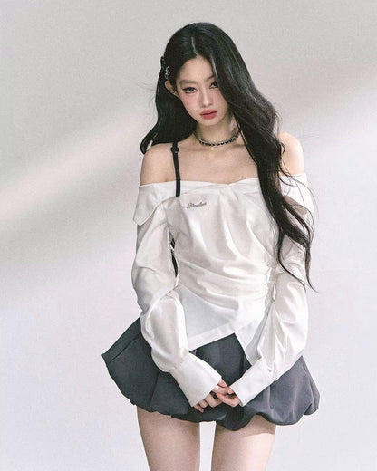 オフショルレイヤードシャツ