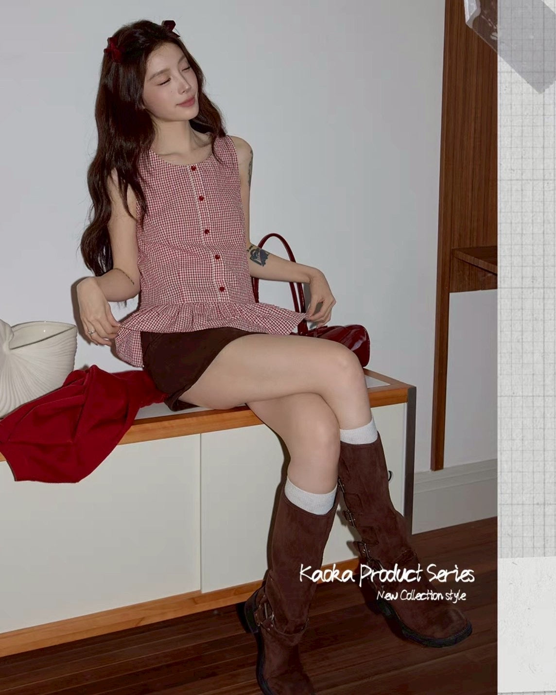 rouge gingham peplum tops