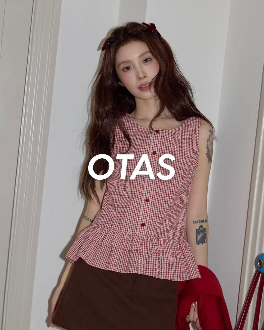 rouge gingham peplum tops