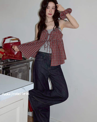 Rosie Check Ribbon Top