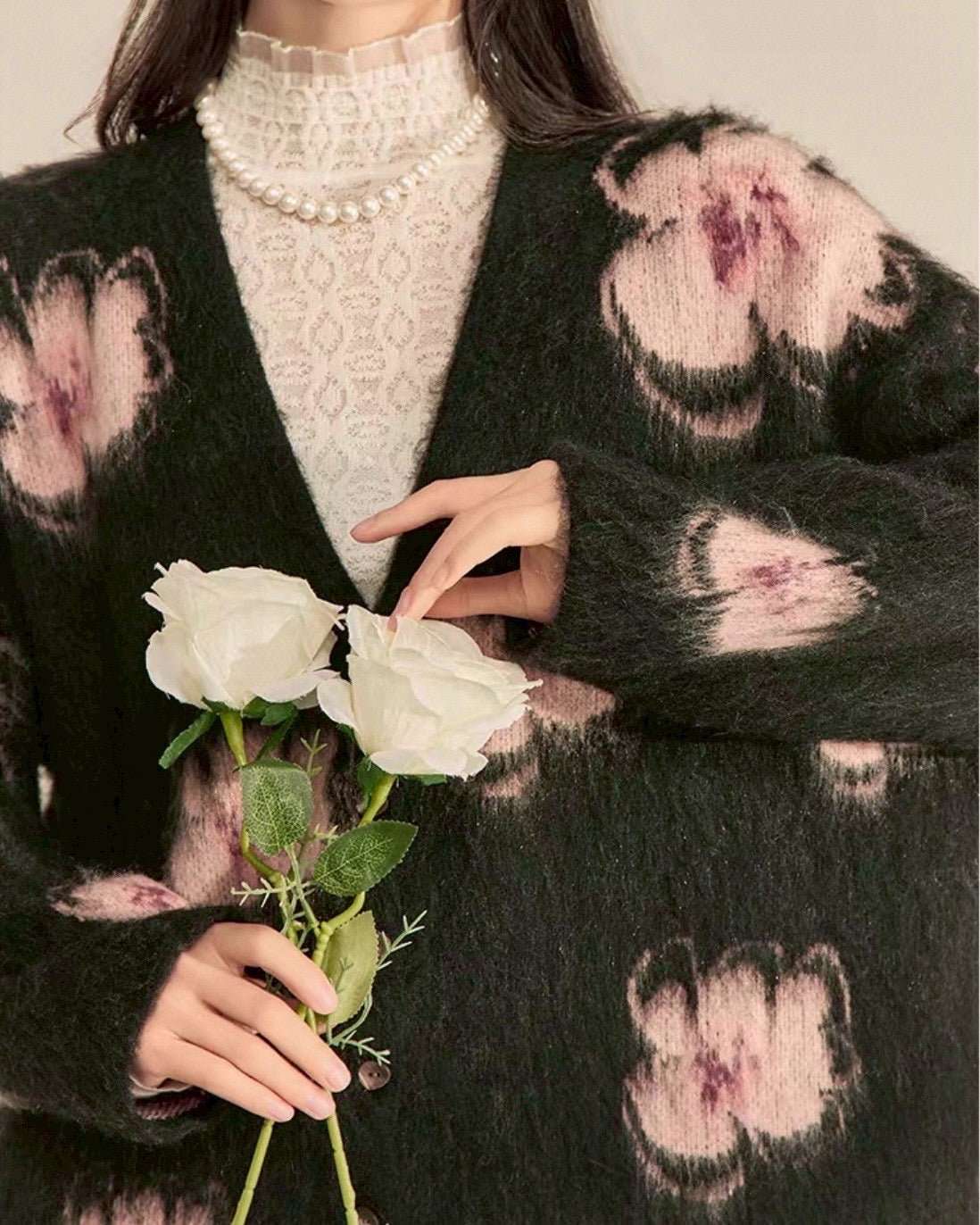 花柄Vネックカーディガン