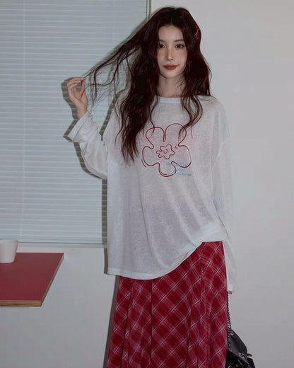 long check skirt & flower paint tops