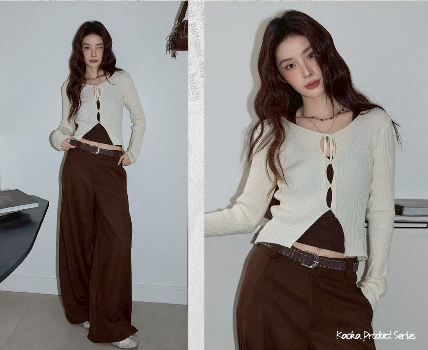 milk tea rib cardigan