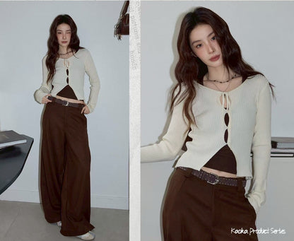milk tea rib cardigan