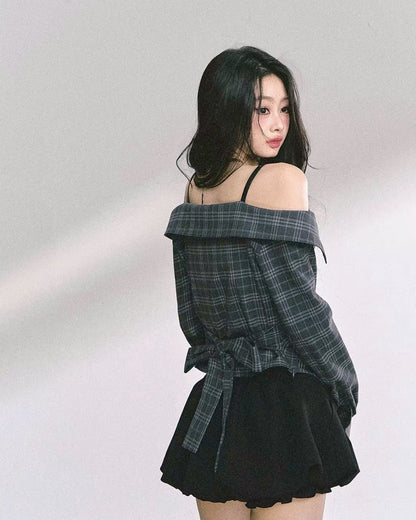 オフショルレイヤードシャツ