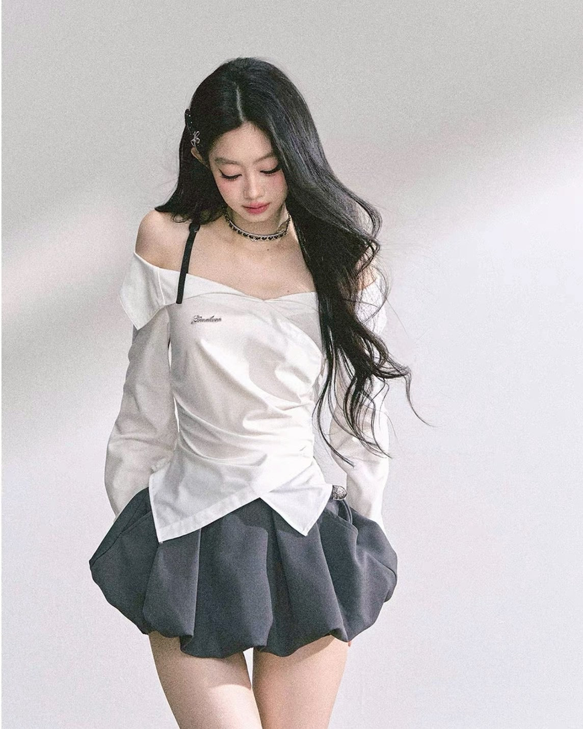 オフショルレイヤードシャツ