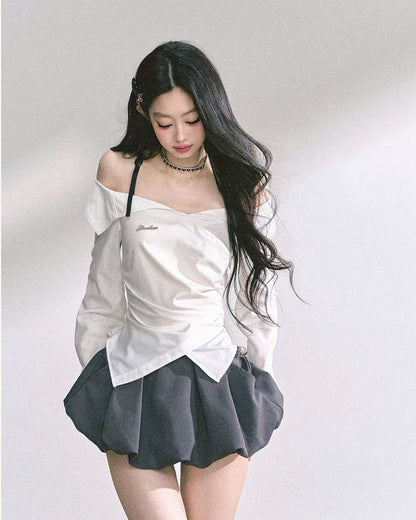 オフショルレイヤードシャツ