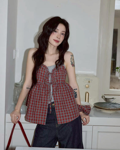 Rosie Check Ribbon Top