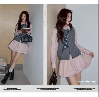 shirt chiffon dress &vest