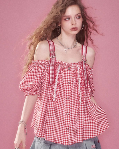 check off shoulder lace edge