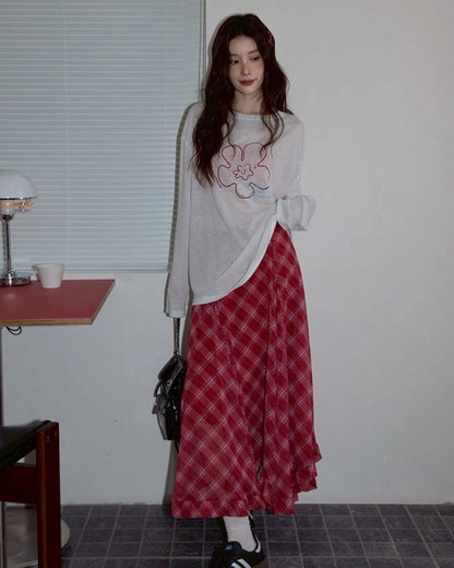 long check skirt & flower paint tops