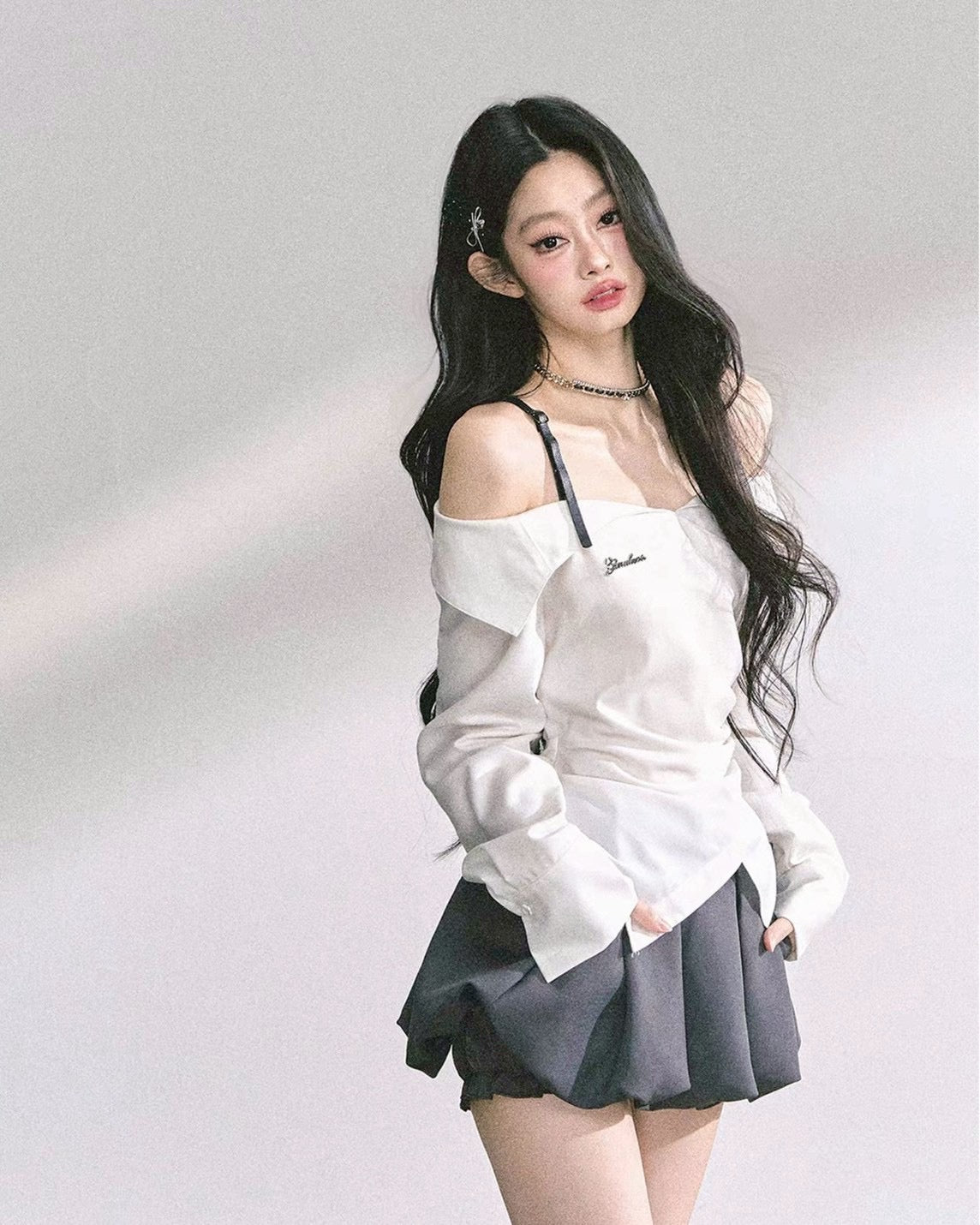 オフショルレイヤードシャツ