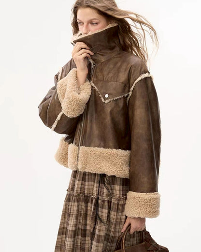 フェイクレザー&ボアジャケット