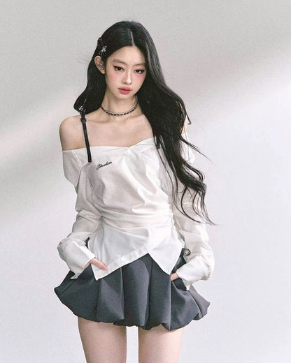 オフショルレイヤードシャツ