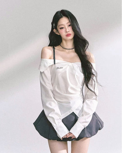 オフショルレイヤードシャツ