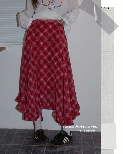 long check skirt & flower paint tops