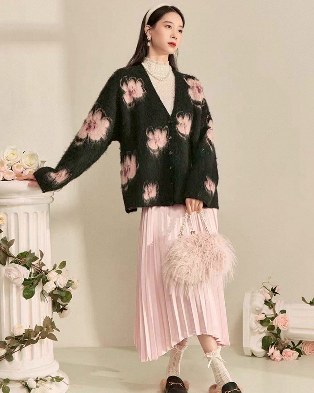 花柄Vネックカーディガン