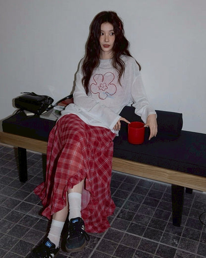 long check skirt & flower paint tops