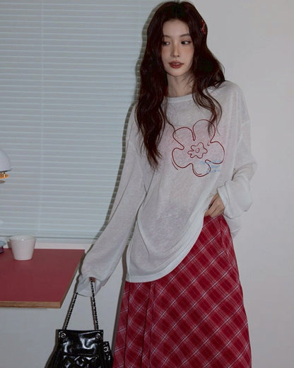 long check skirt & flower paint tops